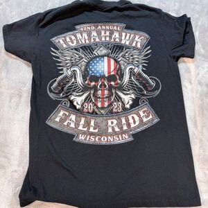 Black 42nd Annual Tomahawk Fall Ride Wisconsin Skull Graphic T Shirt Size S